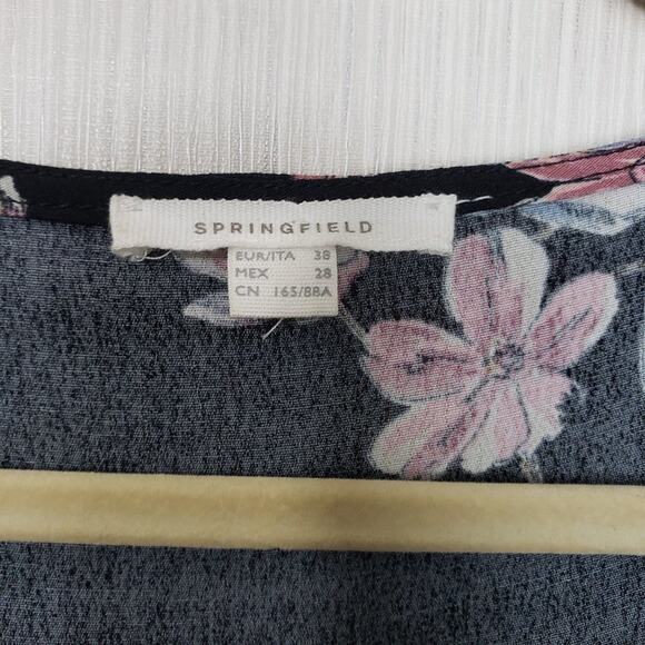 Springfield true wrap floral print v-neck with eyelash lace trim blouse size 6 - Picture 2 of 12